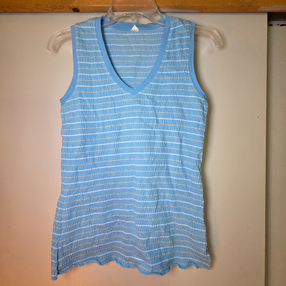 Lole Women's Tank Top Size M Blue Bright Striped 100% Cotton Summer Sleeveless